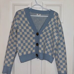 Blue and White Checkered Women's Cardigan